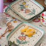 Kelly Green Handpainted Rectangular Platter- Set Of 2