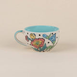 Kelly Green Handpainted Teacup & Saucer- Set of 2