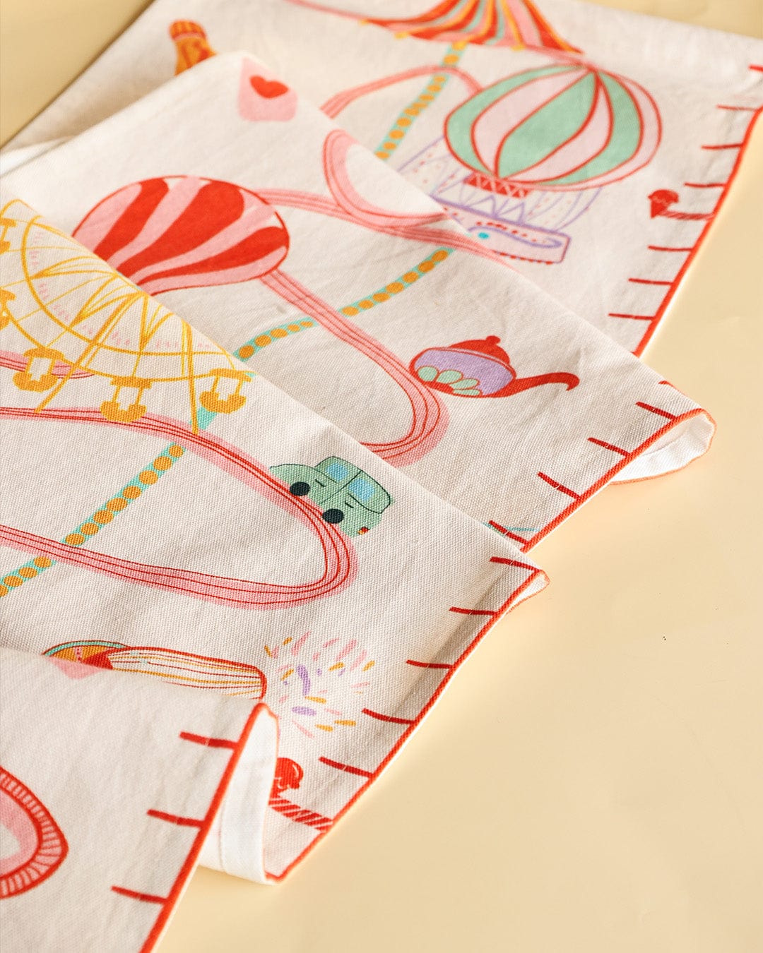 Kids Carnival Rides Handpainted Cotton Fabric Height Chart