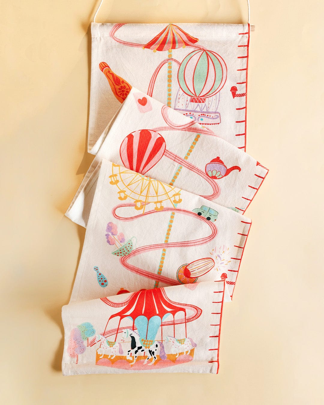 Kids Carnival Rides Handpainted Cotton Fabric Height Chart
