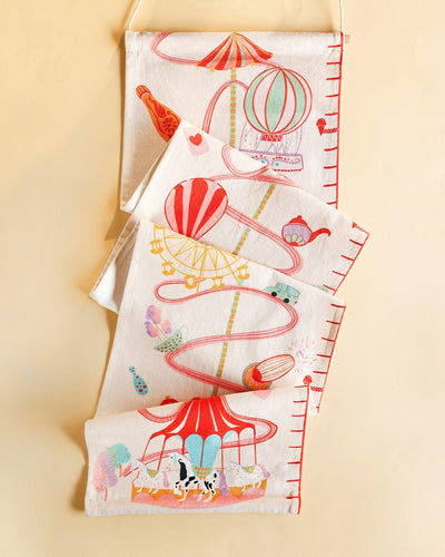 Kids Carnival Rides Handpainted Cotton Fabric Height Chart