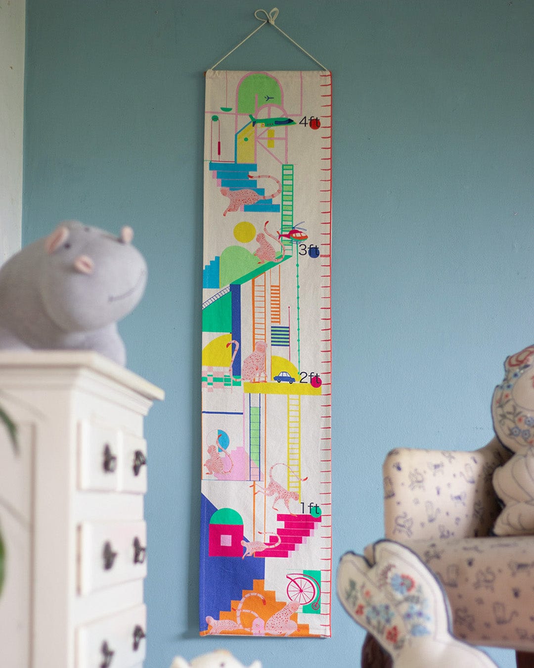 Kids Monkey Mayhem Handpainted Cotton Fabric Height Chart