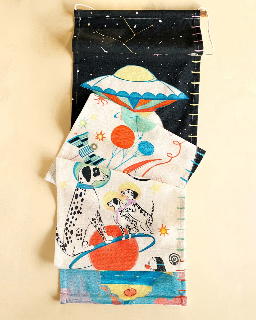 Kids Space Age Handpainted Cotton Fabric Height Chart