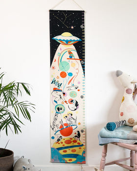 Kids Space Age Handpainted Cotton Fabric Height Chart