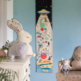 Kids Space Age Handpainted Cotton Fabric Height Chart