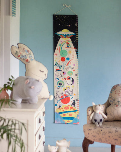 Kids Space Age Handpainted Cotton Fabric Height Chart