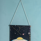 Kids Space Age Handpainted Cotton Fabric Height Chart