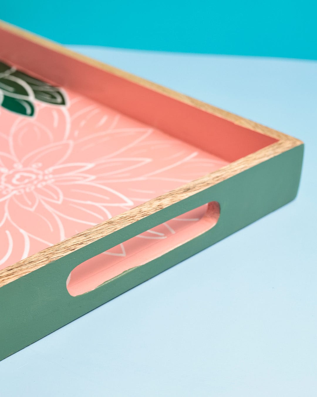 kitchen accessories Indian Garden Handpainted Wood Tray - Dimensions- 16 L X 10 W X 1 H inches