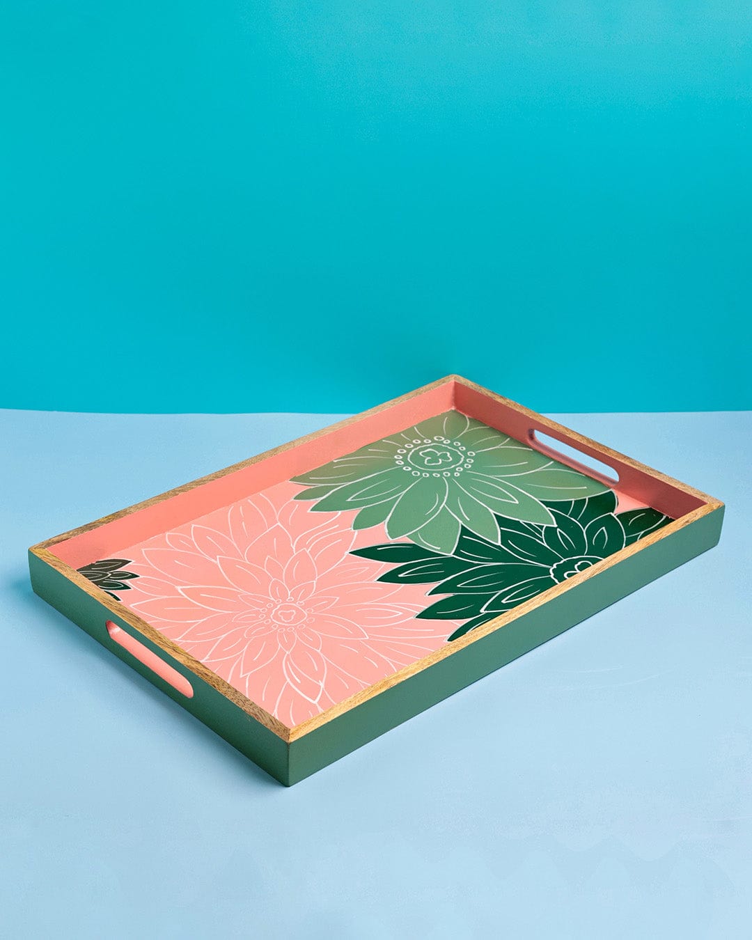 kitchen accessories Indian Garden Handpainted Wood Tray - Dimensions- 16 L X 10 W X 1 H inches