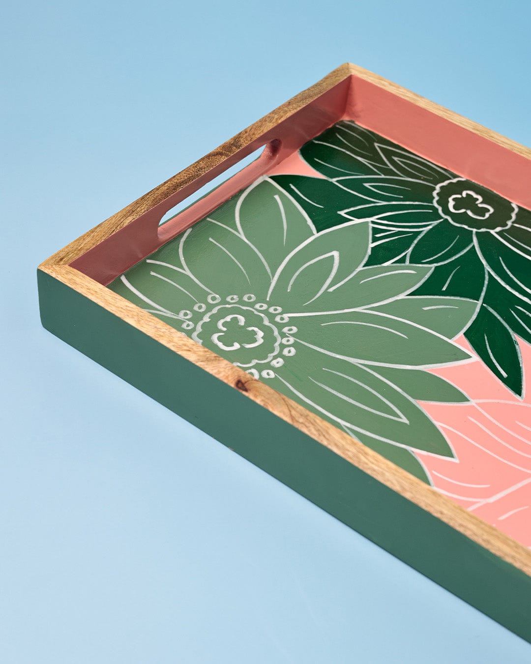 kitchen accessories Indian Garden Handpainted Wood Tray - Dimensions- 16 L X 10 W X 1 H inches