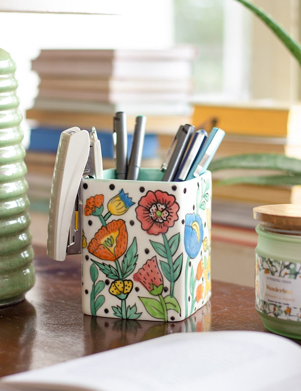 kitchen accessories Kelly Green Handpainted Cutlery Holder