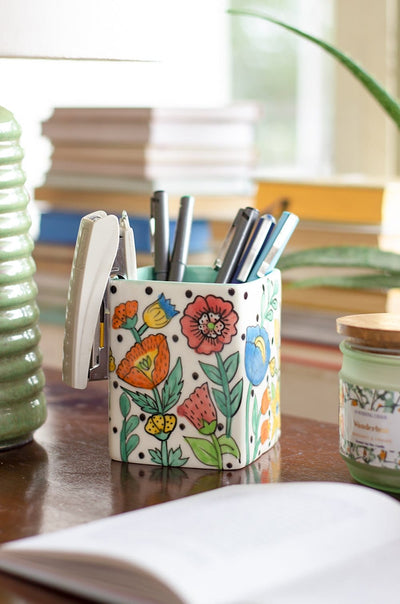 kitchen accessories Kelly Green Handpainted Cutlery Holder