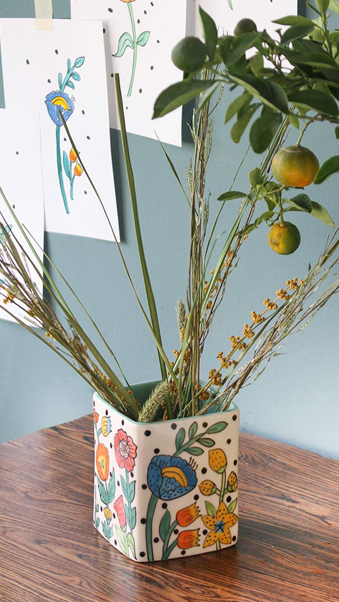 kitchen accessories Kelly Green Handpainted Cutlery Holder