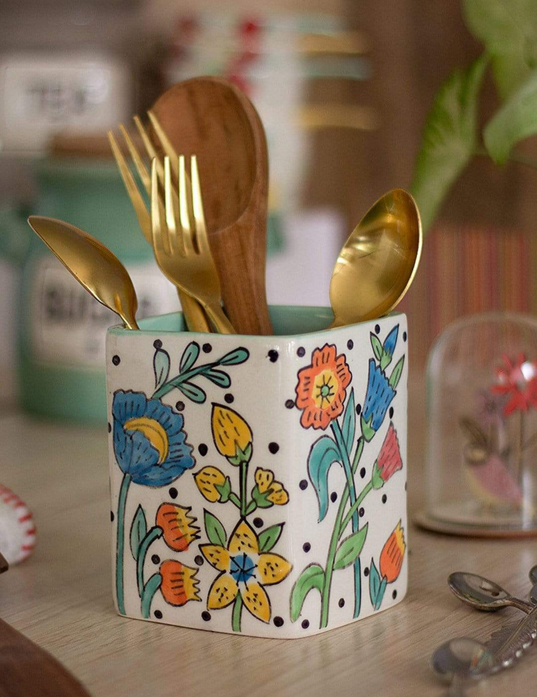 kitchen accessories Kelly Green Handpainted Cutlery Holder