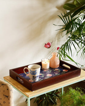 kitchen accessories Midnight Rose Wooden Tray - 12X18 Inches