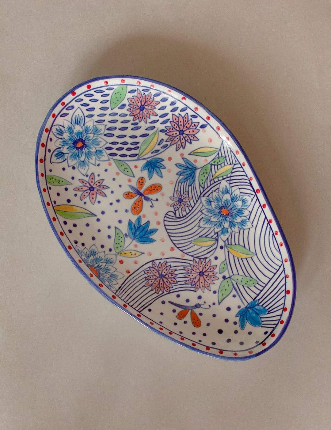 Large Wild Indigo Handpainted Oval Platter
