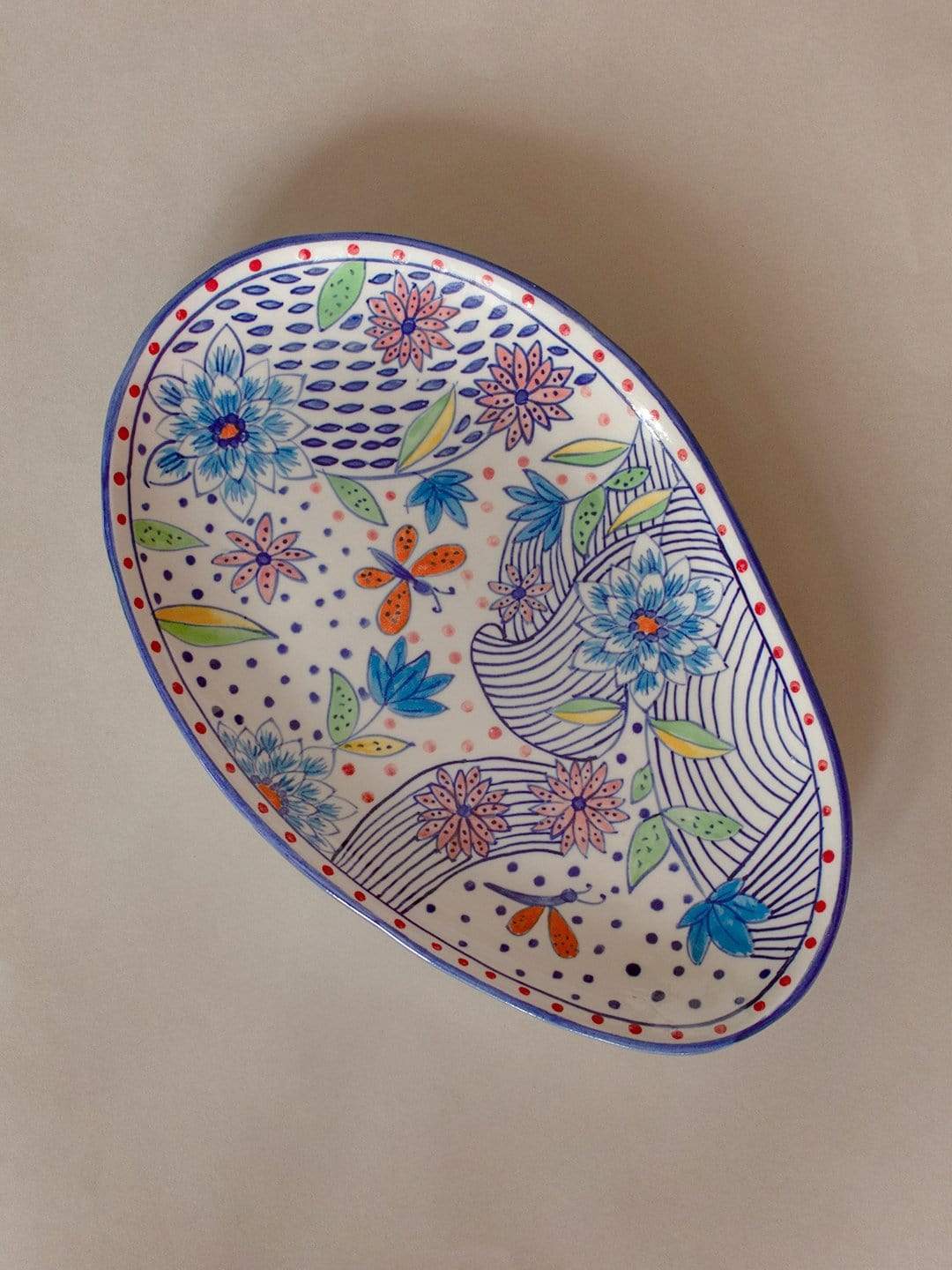 Large Wild Indigo Handpainted Oval Platter