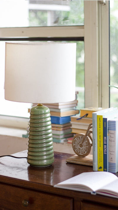 Lighting Helix Ceramic Lamp with Lampshade - Reactive Green