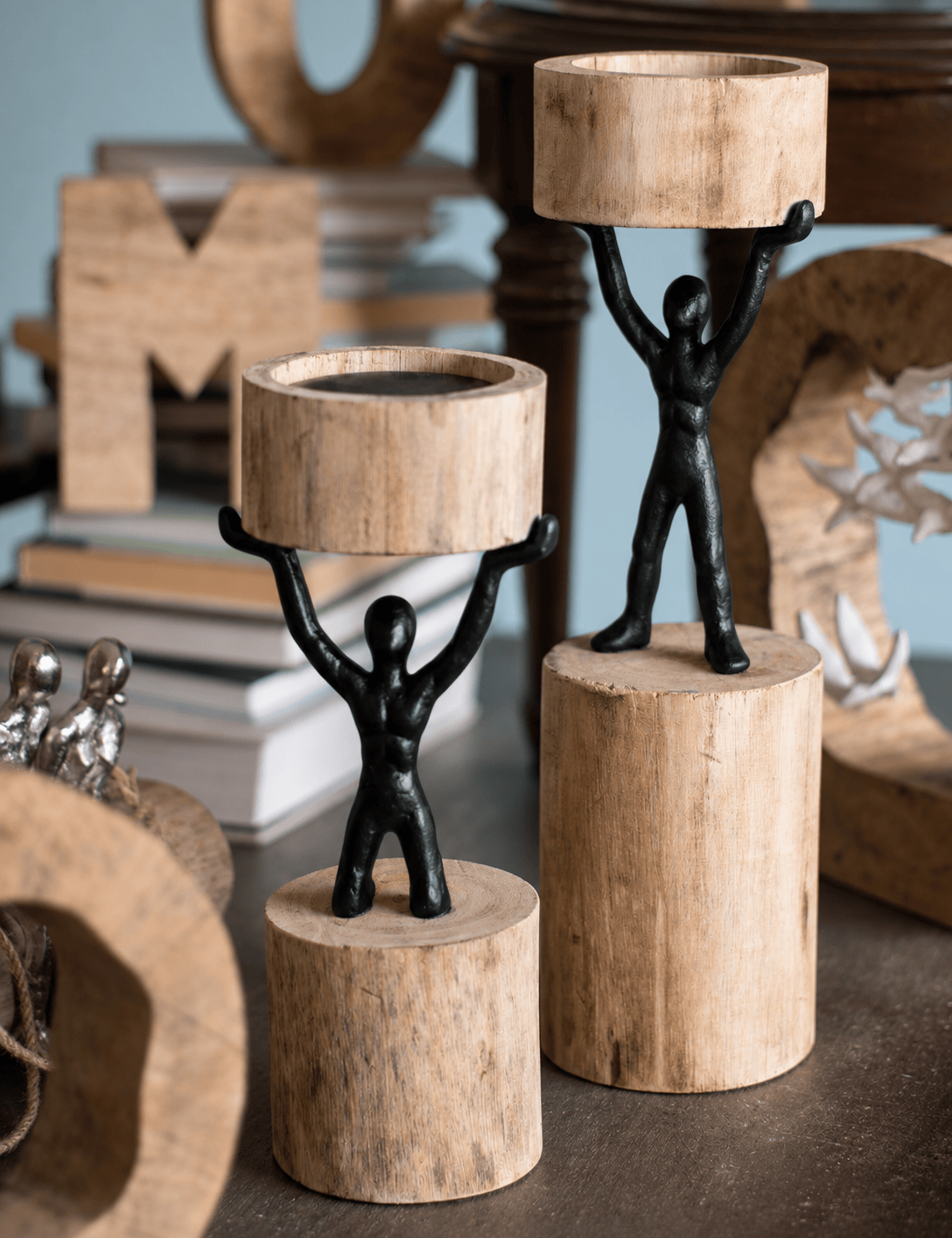 Lighting Orion- Wood Men Candle Stand - Medium