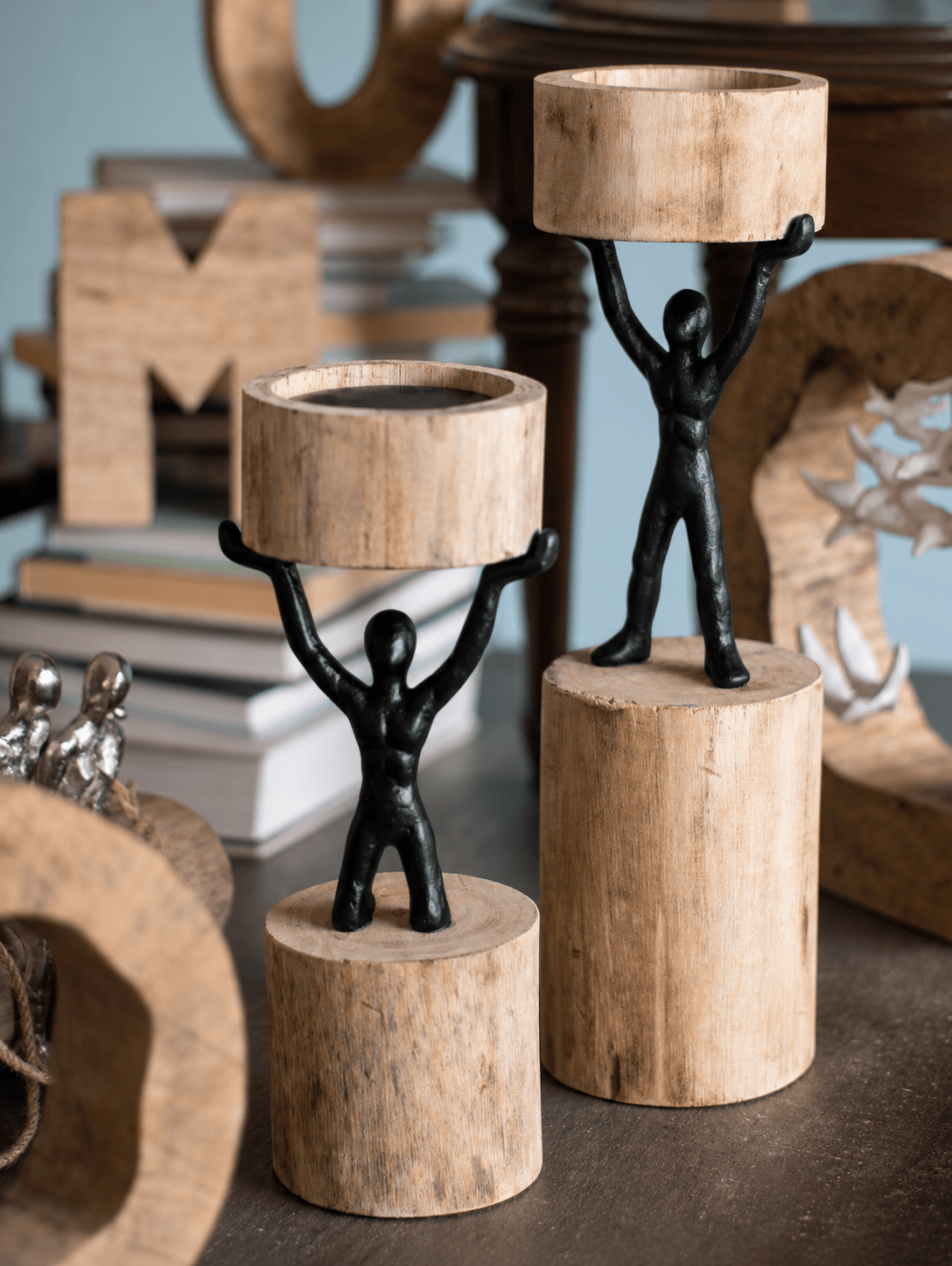 Lighting Orion- Wood Men Candle Stand - Medium