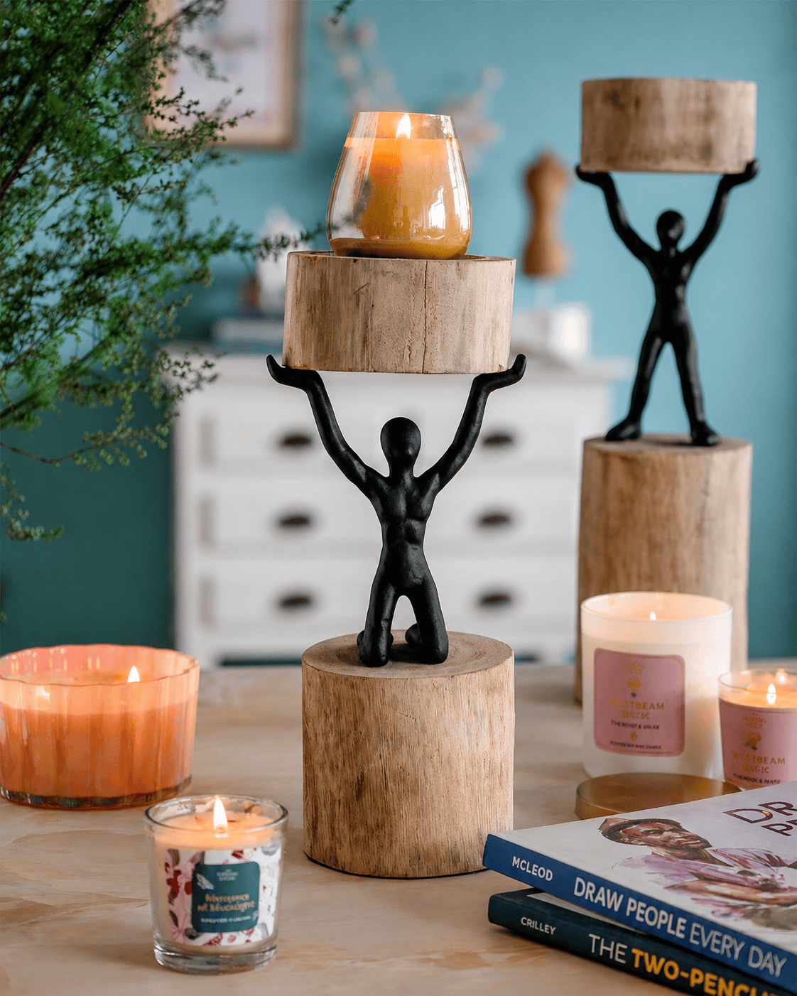 Lighting Orion- Wood Men Candle Stand - Medium