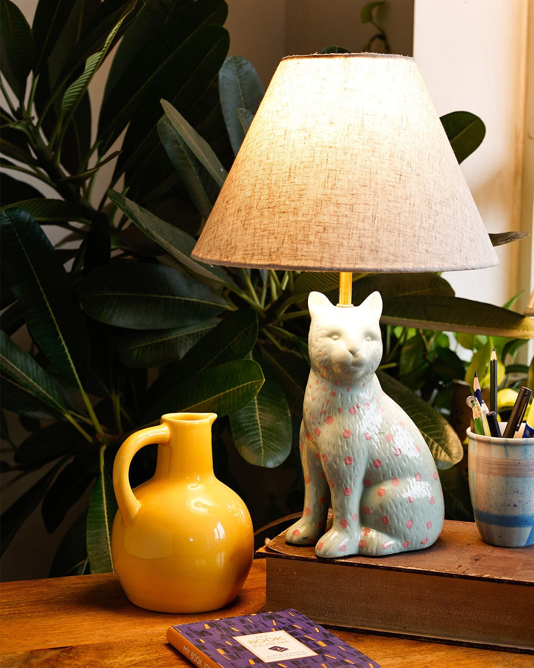 Lighting So Fierce Panther Lamp - Green With Pink Dots