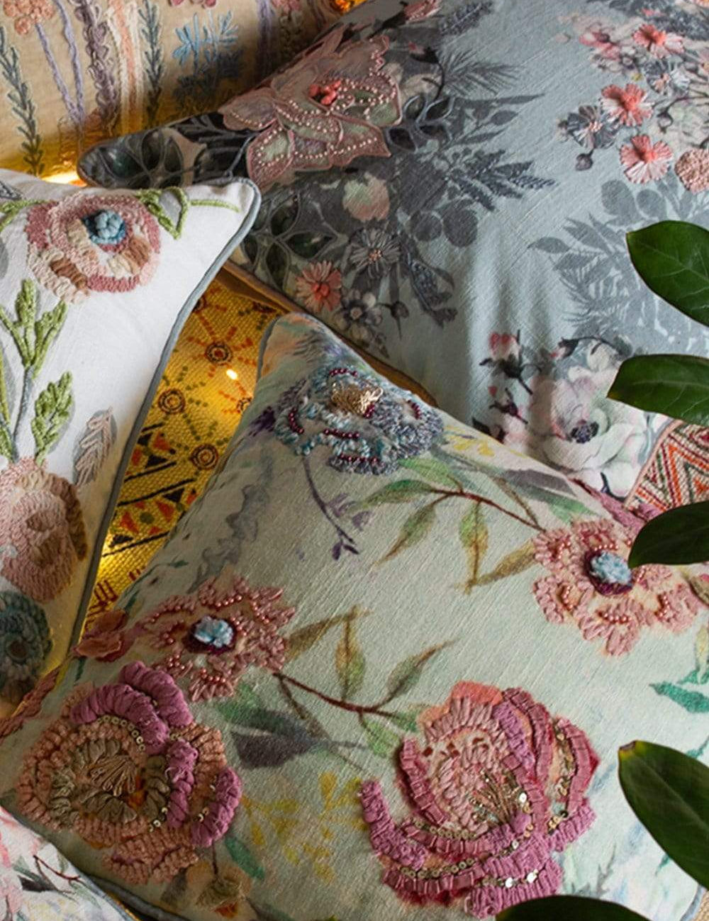 Lila Embroidered Cushion Cover