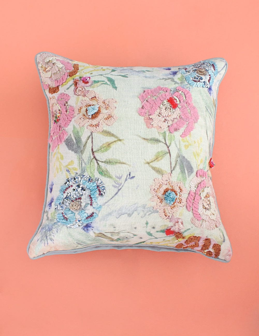 Lila Embroidered Cushion Cover