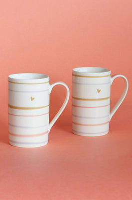 Little Hearts Handpainted Ceramic Mugs - Set of 2