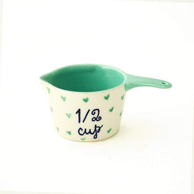 Little Hearts  Measuring Cups -set of 2 - Handpainted Stoneware - Green