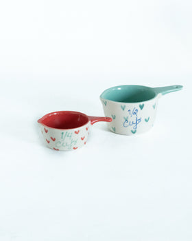 Little Hearts  Measuring Cups -set of 2 - Handpainted Stoneware