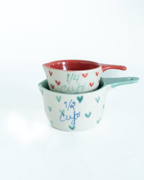 Little Hearts  Measuring Cups -set of 2 - Handpainted Stoneware
