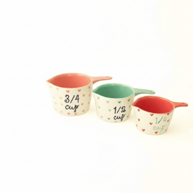 Little Hearts  Measuring Cups -set of 3 - Handpainted Stoneware