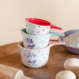 Little Hearts  Measuring Cups -set of 3 - Handpainted Stoneware