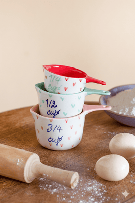 Little Hearts  Measuring Cups -set of 3 - Handpainted Stoneware