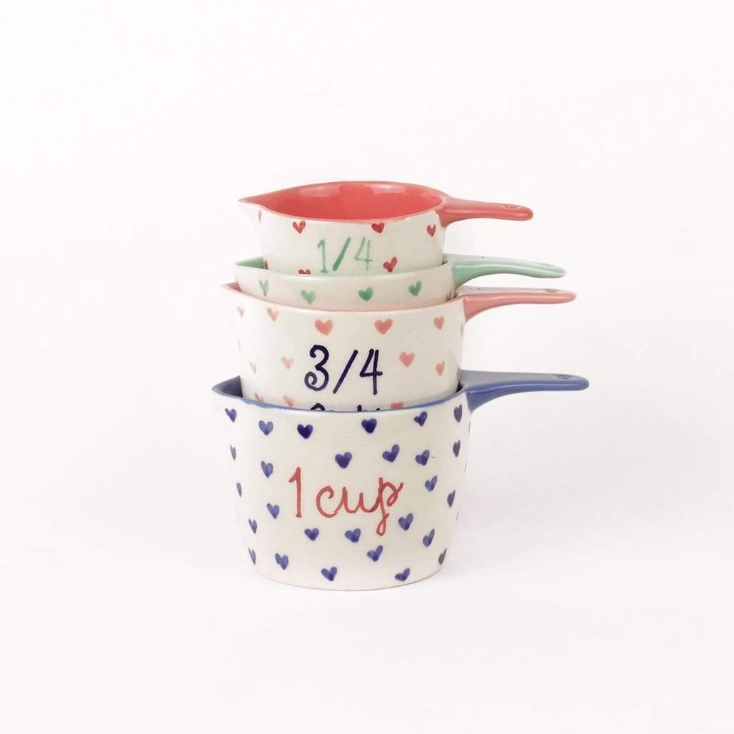 Little Hearts  Measuring Cups -set Of 4 - Handpainted Stoneware