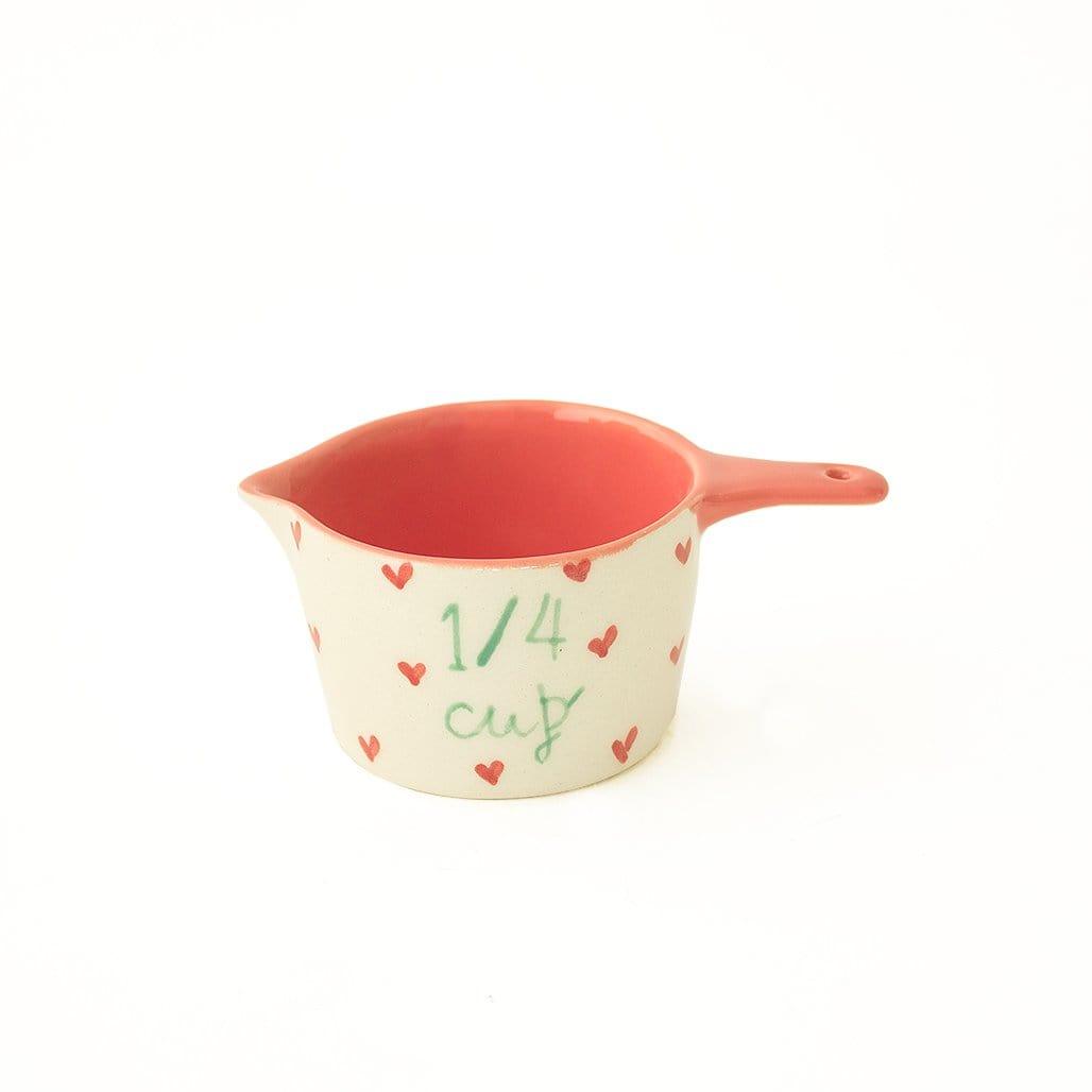 Little Hearts  Measuring Cups -set Of 4 - Handpainted Stoneware