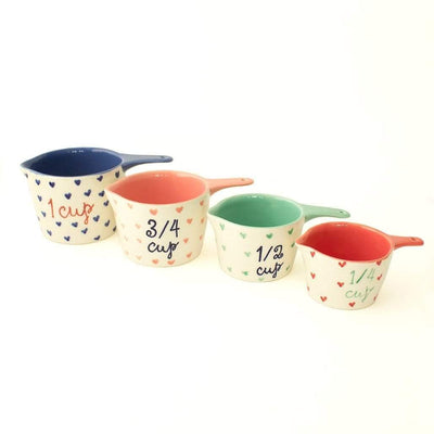 Little Hearts  Measuring Cups -set Of 4 - Handpainted Stoneware