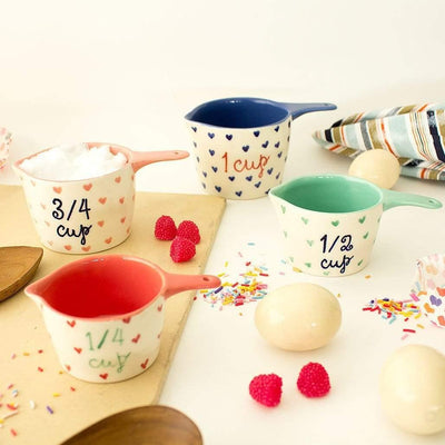 Little Hearts  Measuring Cups -set Of 4 - Handpainted Stoneware