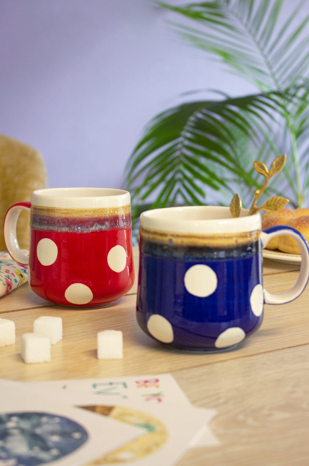 Lottie Dottie Handpainted Ceramic Mugs - Set of 2