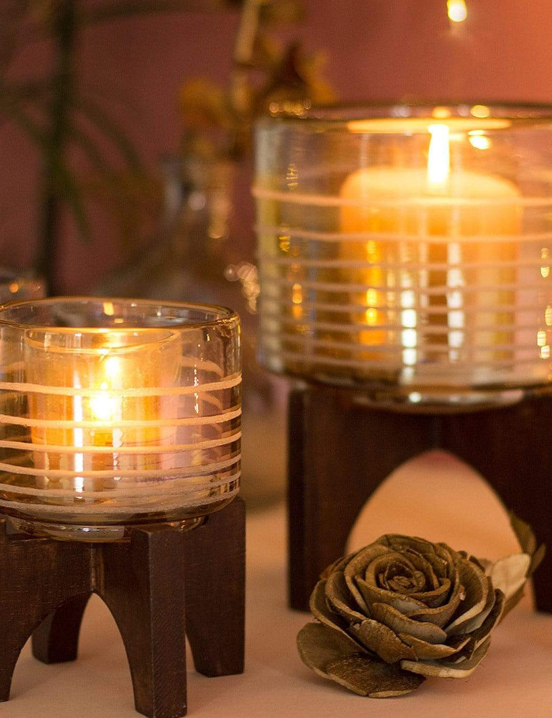 Luster Votive With Wooden Stand - Small