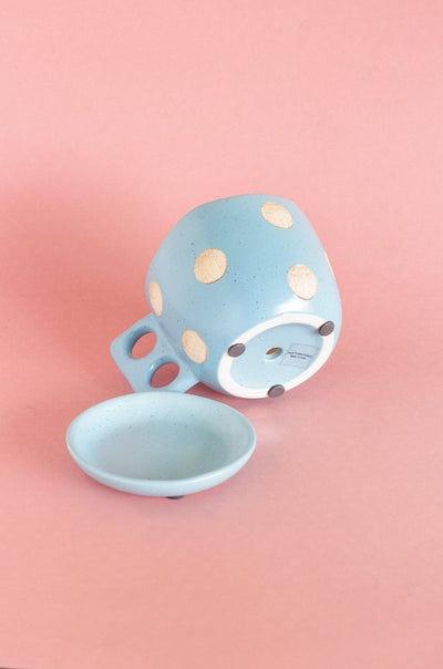 Madhatter Polka Dot Teacup Planter- Blue