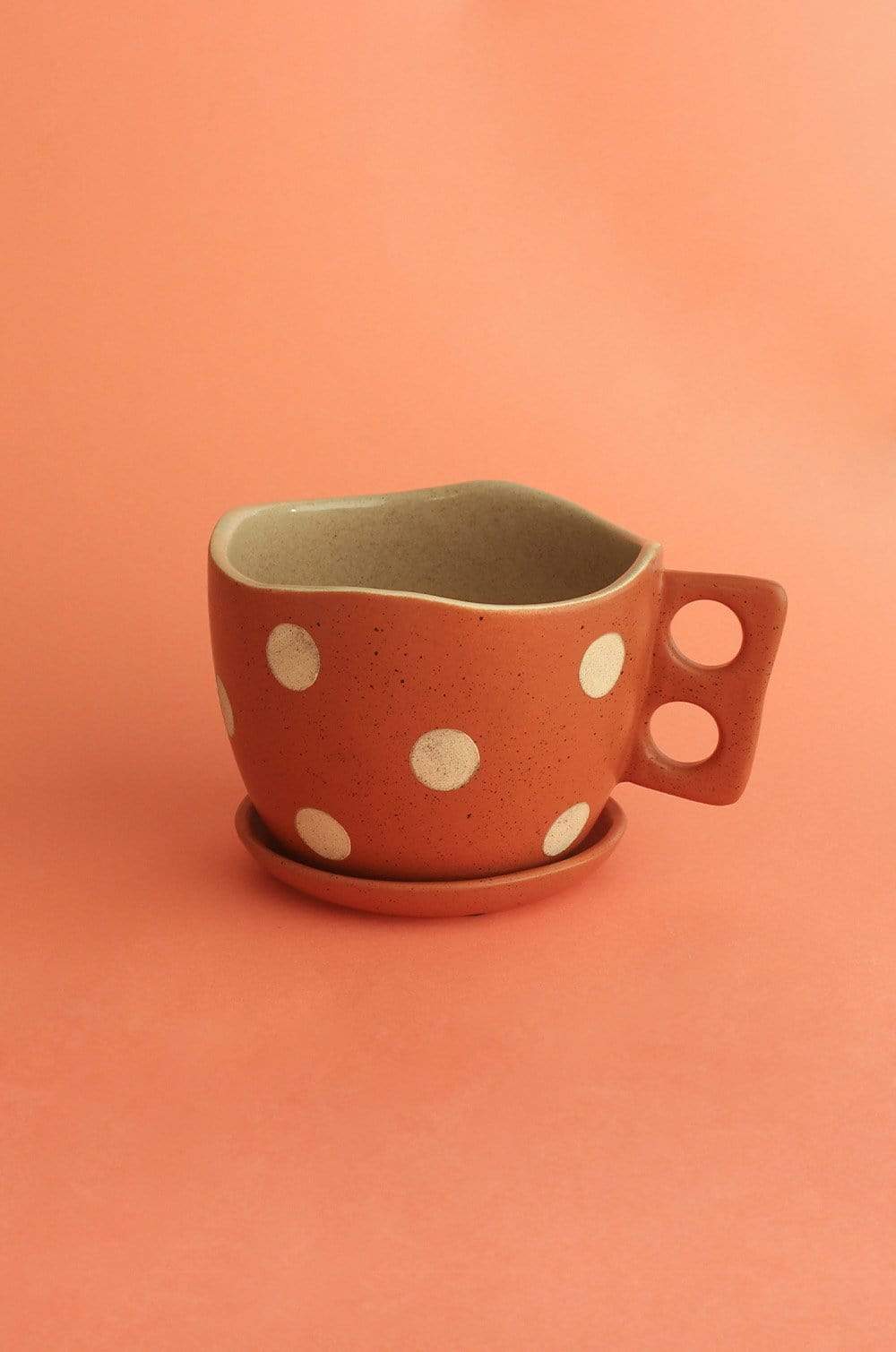 Madhatter Polka Dot Teacup Planter- Rust