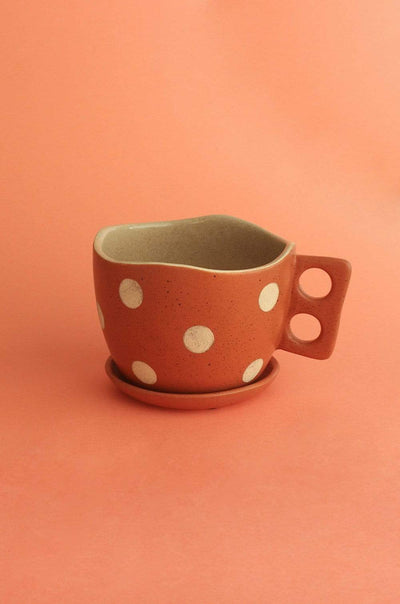 Madhatter Polka Dot Teacup Planter- Rust