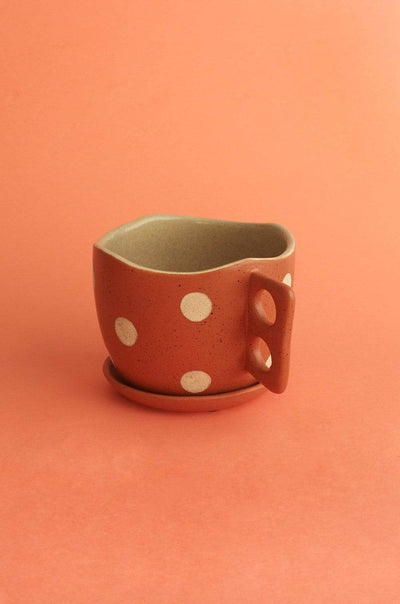 Madhatter Polka Dot Teacup Planter- Rust