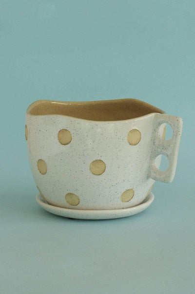 Madhatter Polka Dot Teacup White Planter