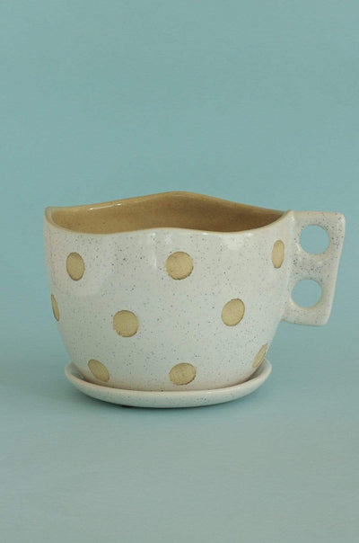 Madhatter Polka Dot Teacup White Planter