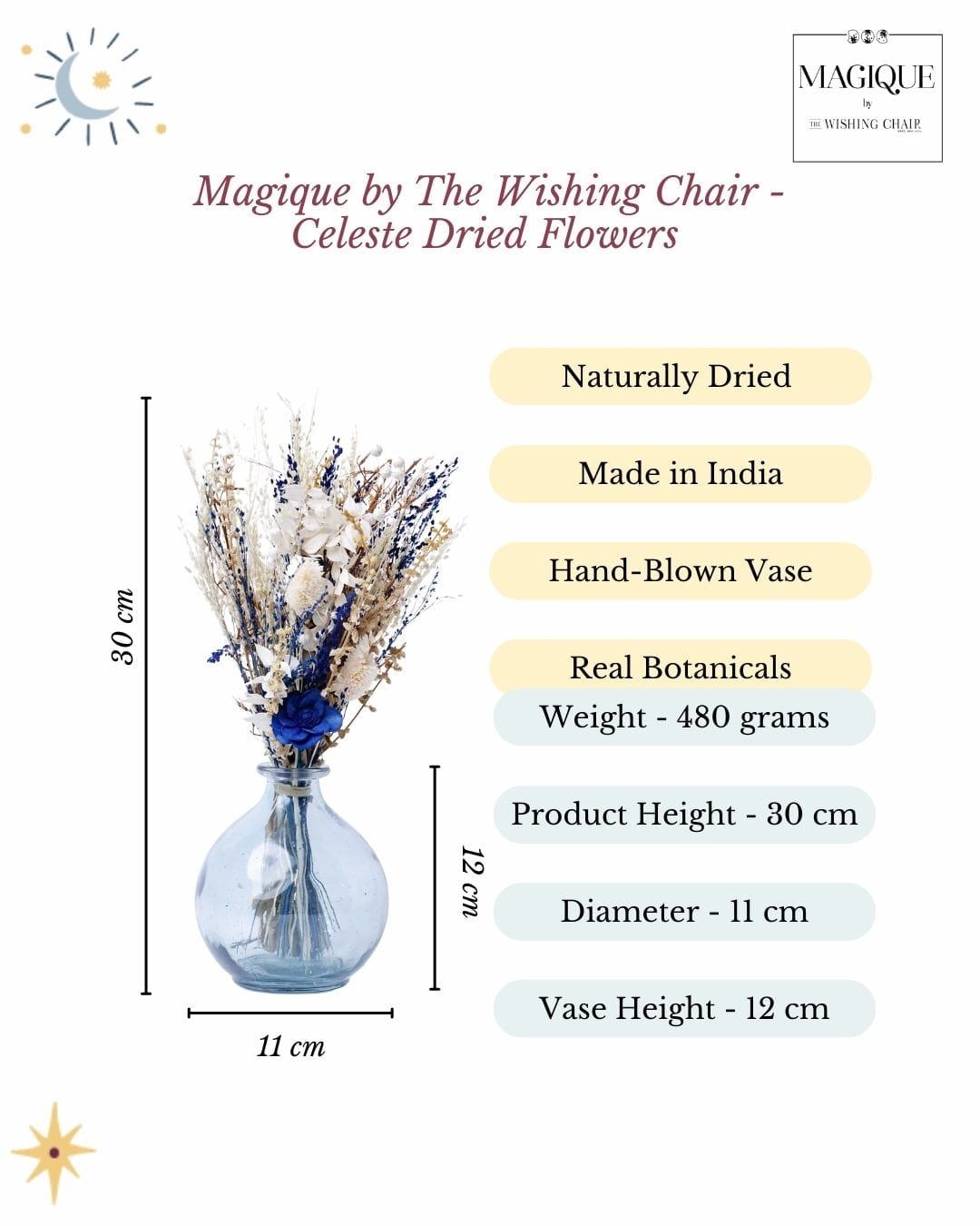Magique by The Wishing Chair - Celeste Dried Flowers & Glass Vase