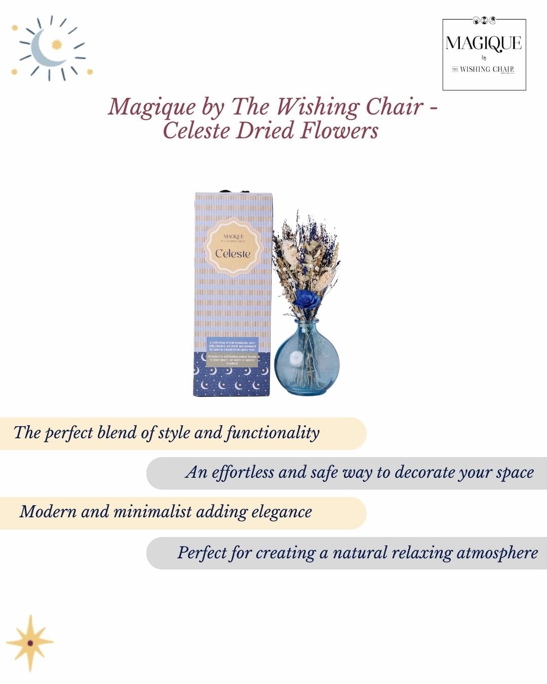 Magique by The Wishing Chair - Celeste Dried Flowers & Glass Vase