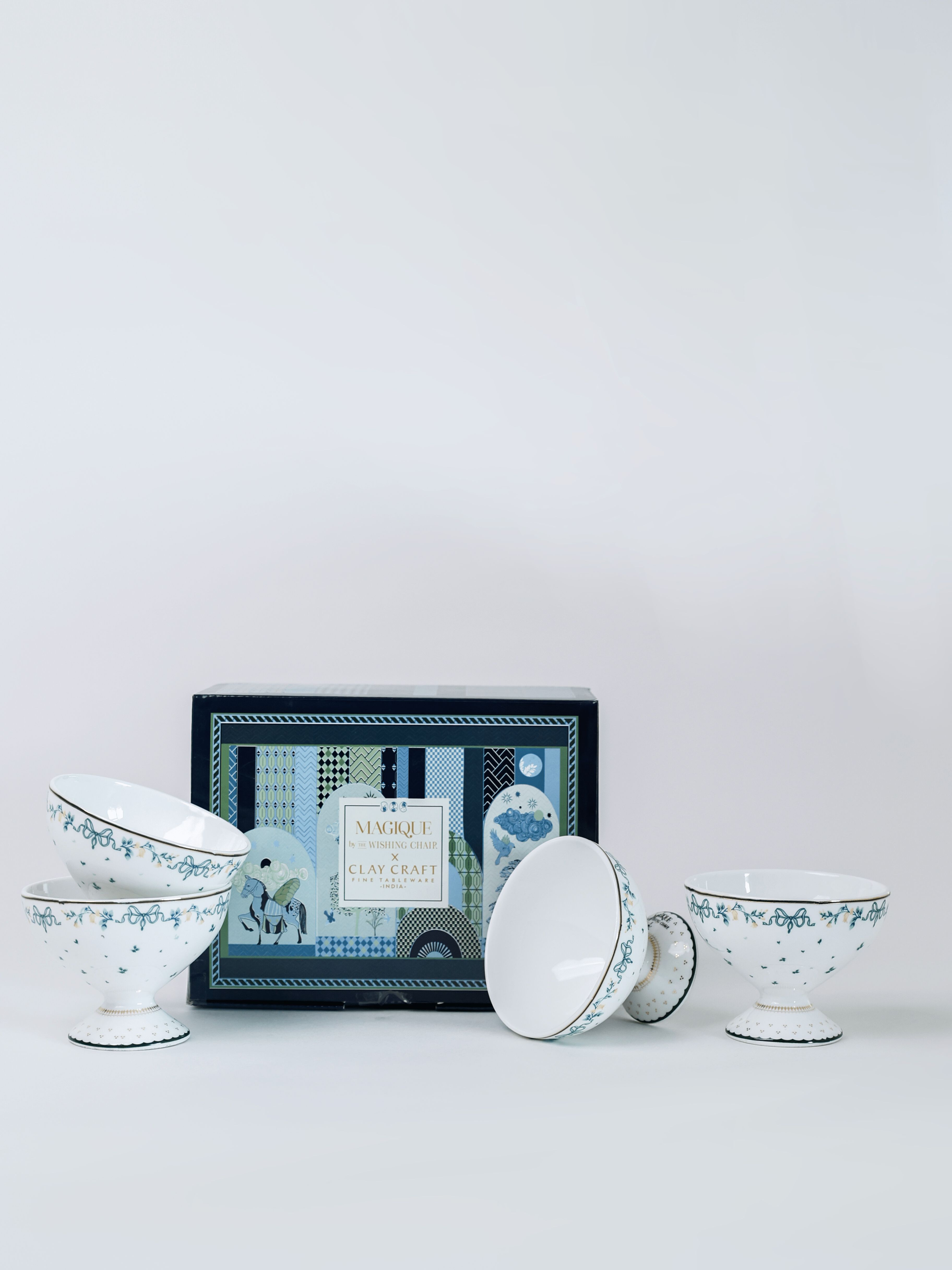 Magique by The Wishing Chair - Emerald Ribbon Fine China Ceramic Collection - Dessert Cups - Set of 4